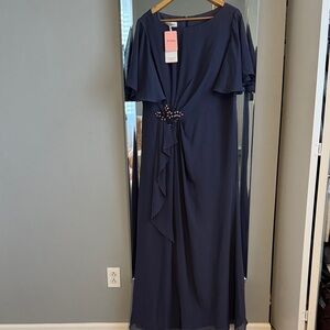 Adrianna Papell Navy Maxi Dress with Embellished Waist